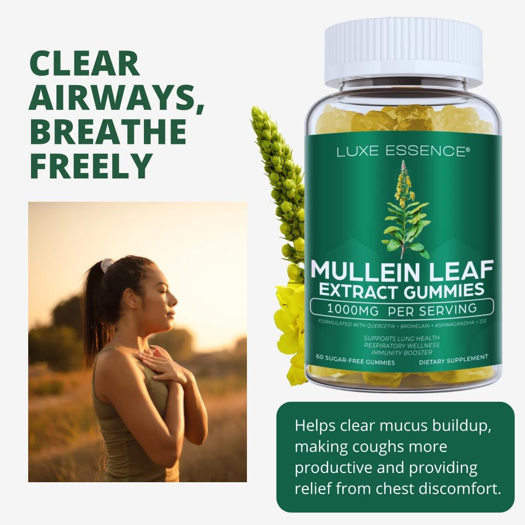 Mullein Gummies for Respiratory Wellness | 1000Mg per Serving | 100% Sugar-Free | Natural Mullein Leaf Extract | Supports Healthy Lungs & Immune Function | 60 Vegan Gummies image number 2