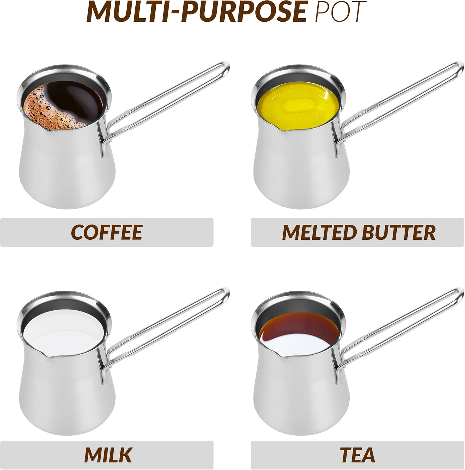 Caizen Coffee Quality Turkish Coffee Pot - Turkish Coffee Maker, Chai Pot, Arabic Coffee Pot, Briki Greek Coffee Pot, Greek Briki, Turkish Coffee Cezve, Turkish Coffee Pot Ibrik (24Oz) image number 2