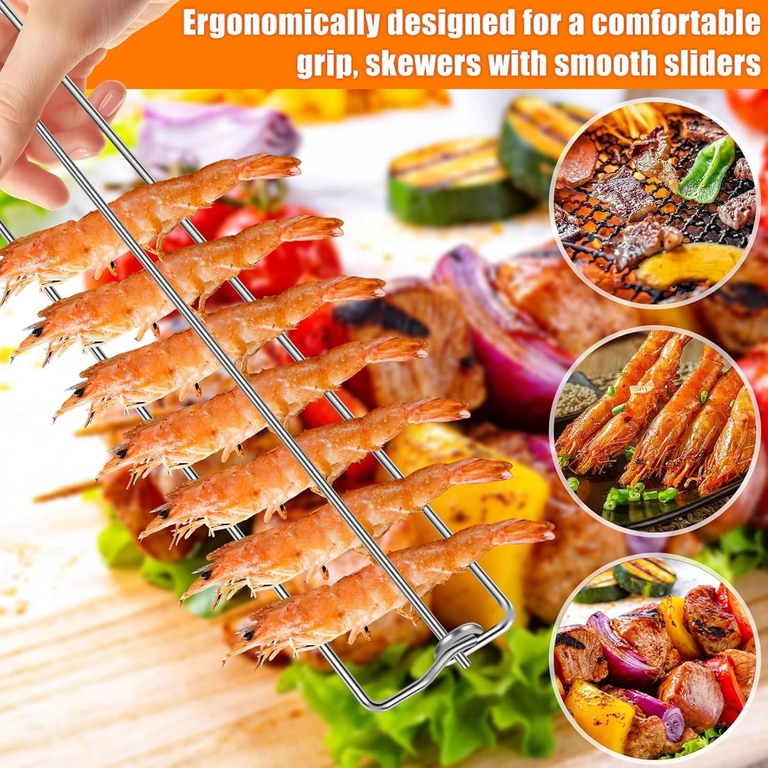 Lyfengdeam Chicken Wing BBQ Fork, Metal Grilling Rails, Wing Rails for Grilling Chicken Wings, U Shape Design Clamping Rails Flat Sticks Tool Set for Outdoor Picnic Camping Barbecue(4Pcs) image number 1