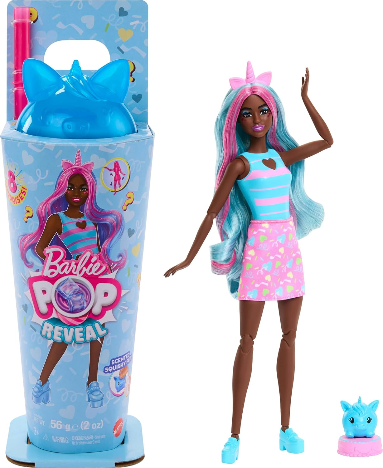 Barbie Pop Reveal Series Doll & Accessories Set, Shakes Series, Scented Unicorn Fashion Doll & Pet, 8 Surprises Include Color Change image number 1