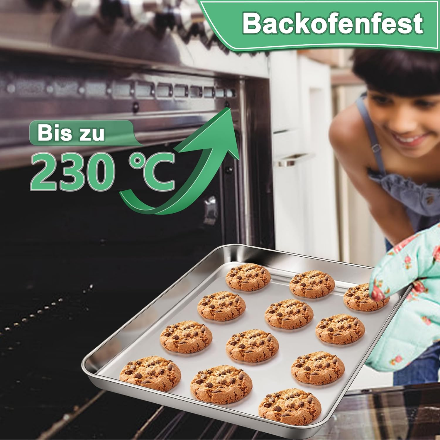 Haware Baking Tray, Set of 2, Stainless Steel Cake Tray, Oven Tray, Rectangular Grease Pan for Baking, Roasting, Serving, 31.6 X 24.6 X 2.5 Cm, Non-Toxic & Healthy, Rustproof & Dishwasher Safe