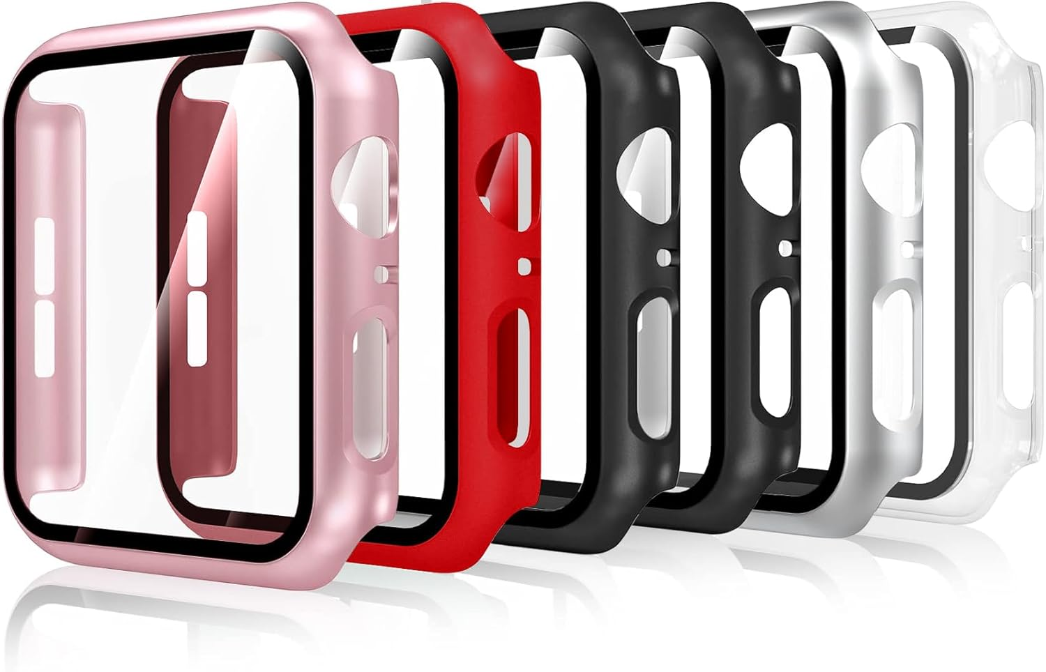 RINGSUN 6-Pack Screen Protector Case Compatible with Apple Watch 40Mm Series 6 5 4 SE & SE 2Nd Gen, Slim Case Bumper with Built-In Tempered Glass Film (Black X2, Silver, Clear, Rose Gold, Red) image number 4