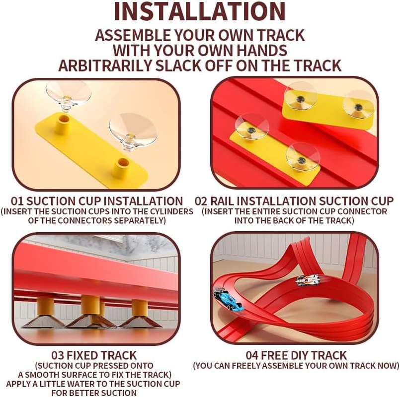 3.9 M Flexible Race Car Track, Rolls up Portable Racetrack with Suction Cups, DIY Highway with 4 Cars,Compatible with Diecast 1/64Th Cars,Kid Toy for Ages 3 & Up(Red) image number 3