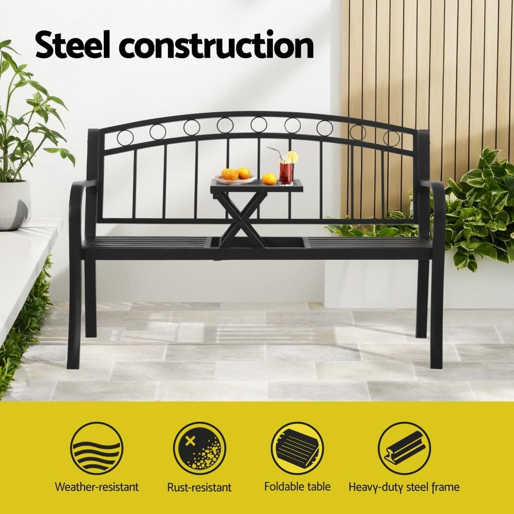 Gardeon Outdoor Garden Bench Seat Loveseat Steel Foldable Table Patio Furniture