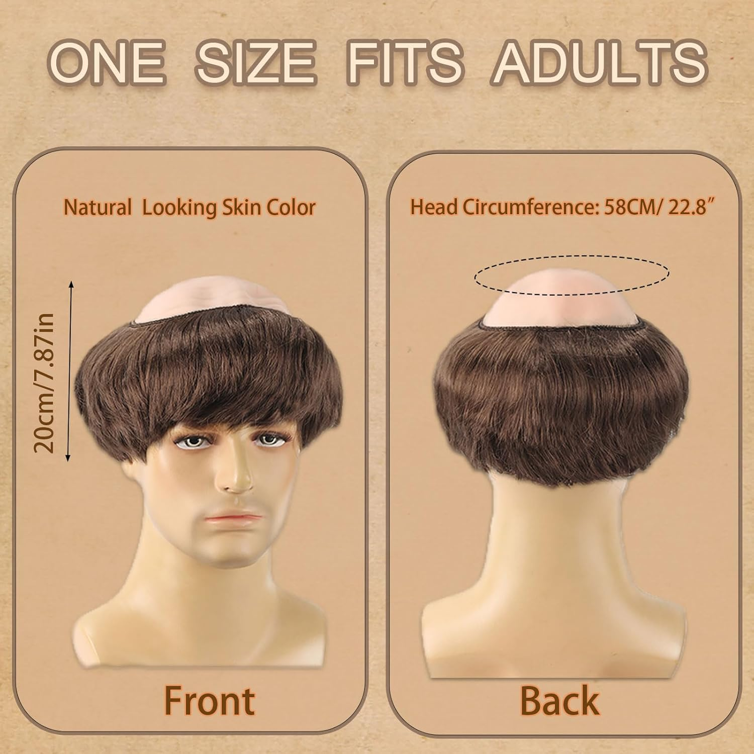 Brown Monk Wig, Wig Man Halloween Monk Costume, Short Wigs Men Carnival Wigs Cap Bald Tonsure Latex Costumes Adult Cosplay Party (Brown) image number 1