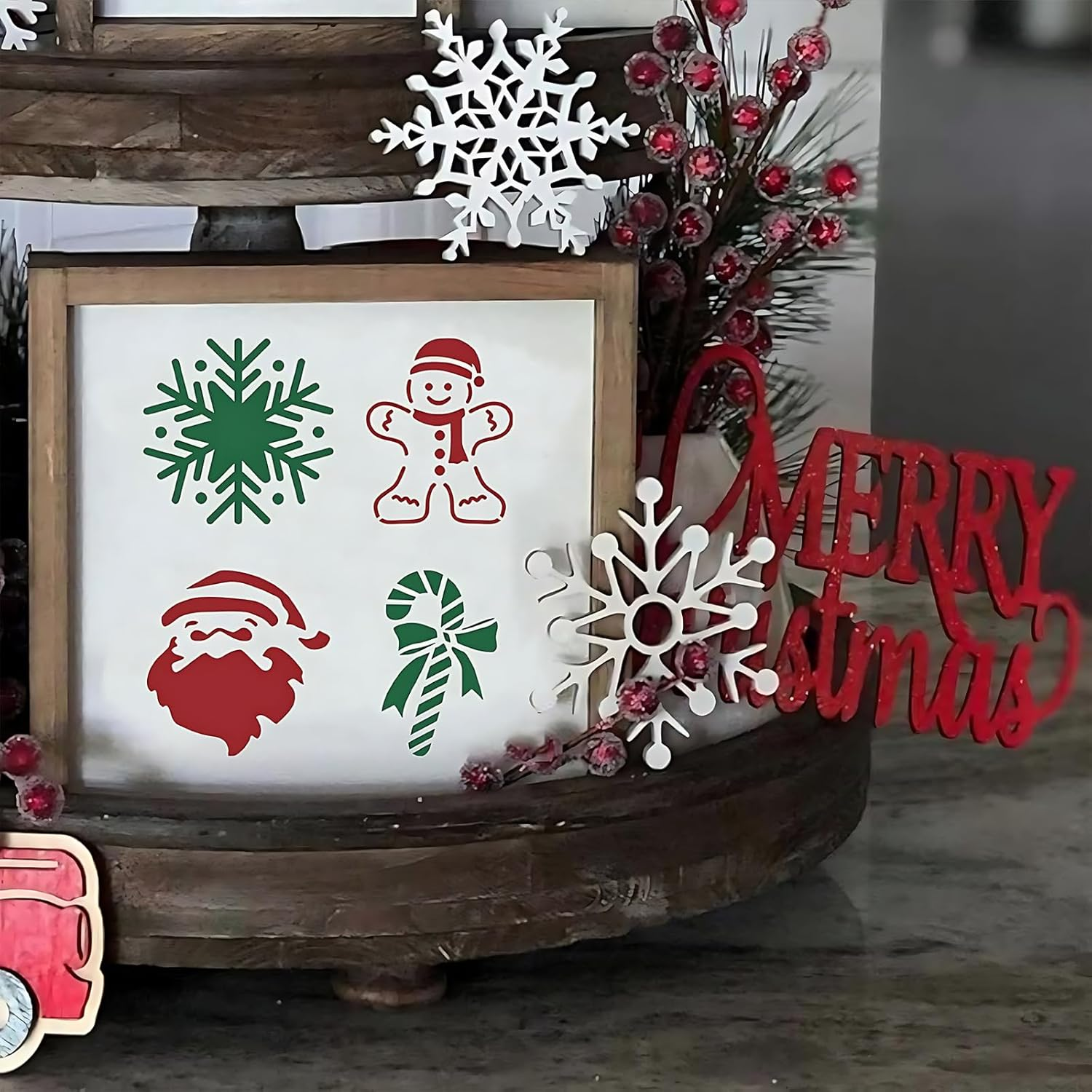 24 Pcs Christmas Stencils for Painting, Reusable Stencil Set for Crafts, DIY Wood Decorations, Includes Santa Claus, Tree, Snowflakes, Snowman image number 2