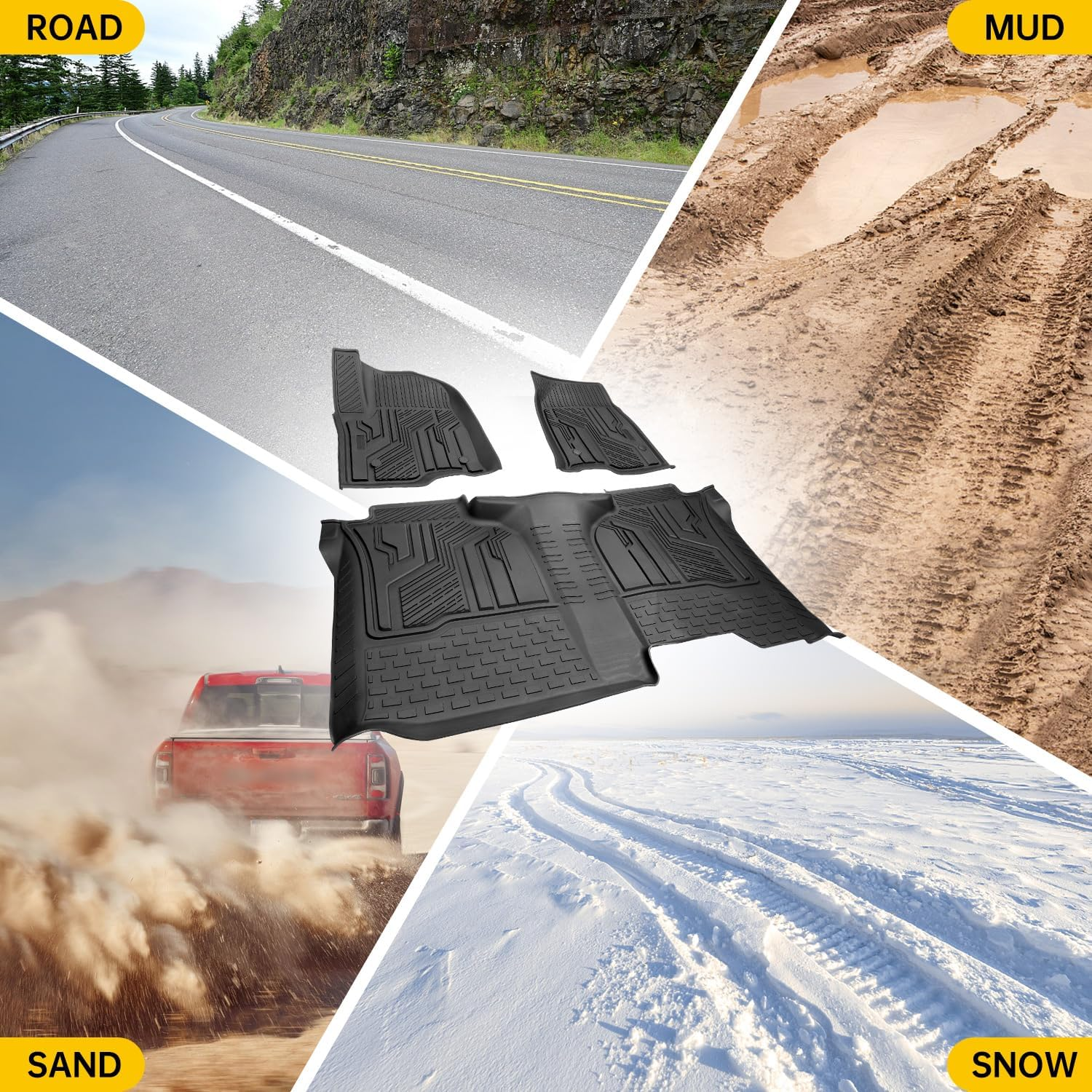 JTYZSM Truck Floor Mats for 2019-2025 Chevy Silverado/Gmc Sierra 1500 & 2020-2025 Silverado/Sierra 2500HD/3500HD Crew Cab, All-Weather Non-Slip Floor Liners(1St & 2Nd Row) image number 5