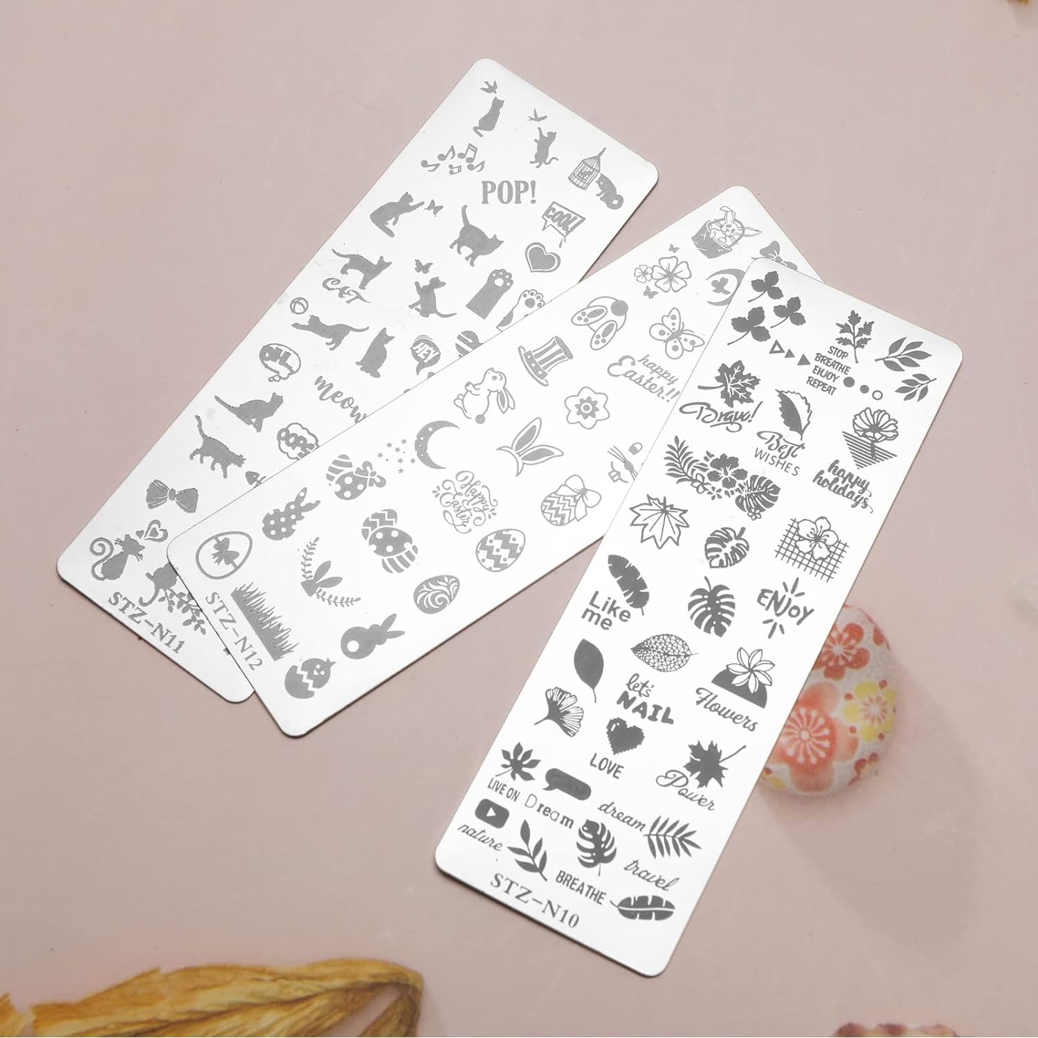 Emsea 13PCS Nail Art Stamping Plates with Scraper Leaves Flowers Animals Patterns Manicure Template Tools for Nails Decoration Professional DIY Salon image number 3