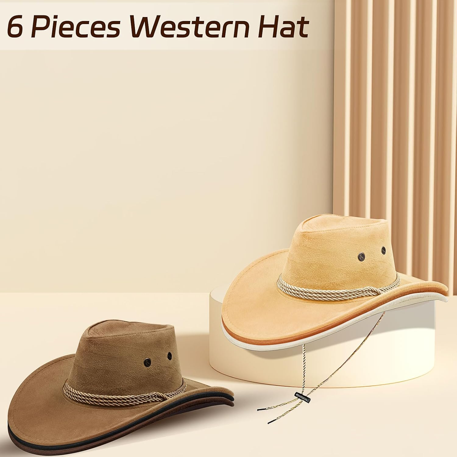 12 Pieces Cowboy Hats and Bandanas Bulk Cowboy Cowgirl Hats Costume Party for Men Woman (Mixed Color) image number 6