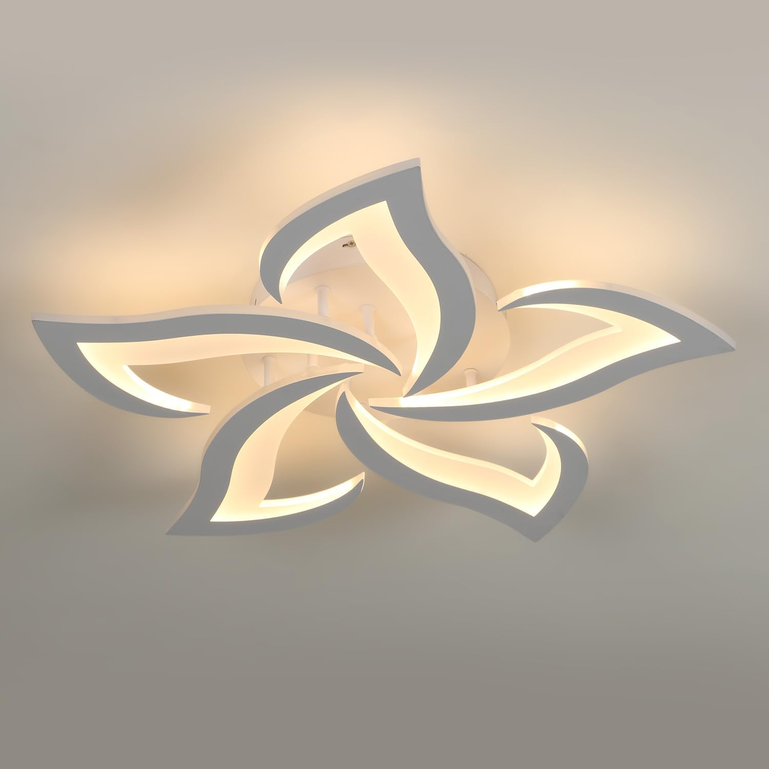 Comely Modern LED Ceiling Chandelier, 60Cm 60W 6750LM LED Ceiling Light, Modern Acrylic Flower Ceiling Light, 3000K Warm White Light, White