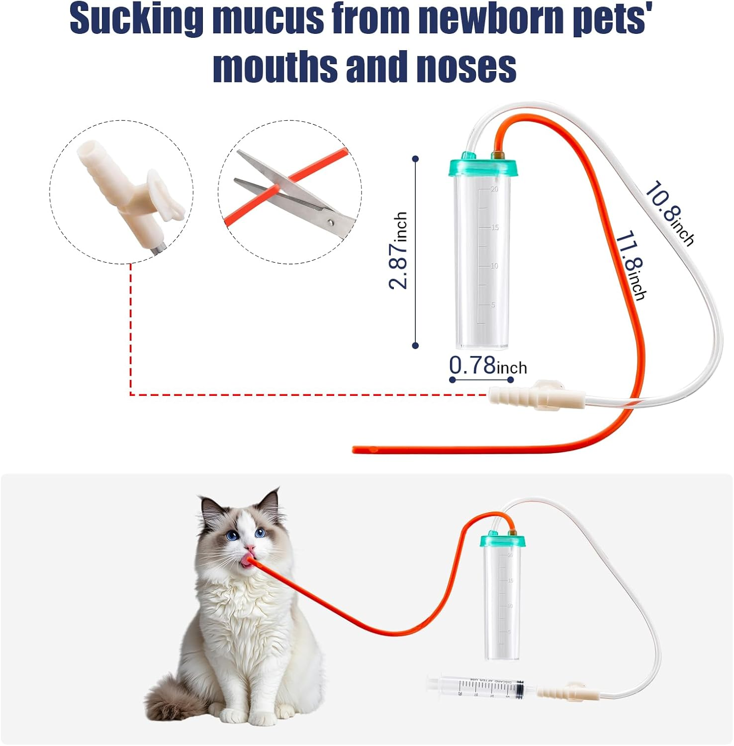 REDDOUDOU Newborn Puppy Kitten Small Animal Sterile Mucus Extractor Suction Catheter, Animal Kid Puppy Kitten Tube Feeding Kit 8 FR Red Feeding Tubes with 20Ml Syringes and Bulb Aspirator image number 3