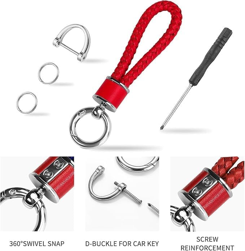 Leather Weave Keychain Suit for Car Keychain Keyring Present Woman ，With 360 Degree Rotatable D-Ring image number 4