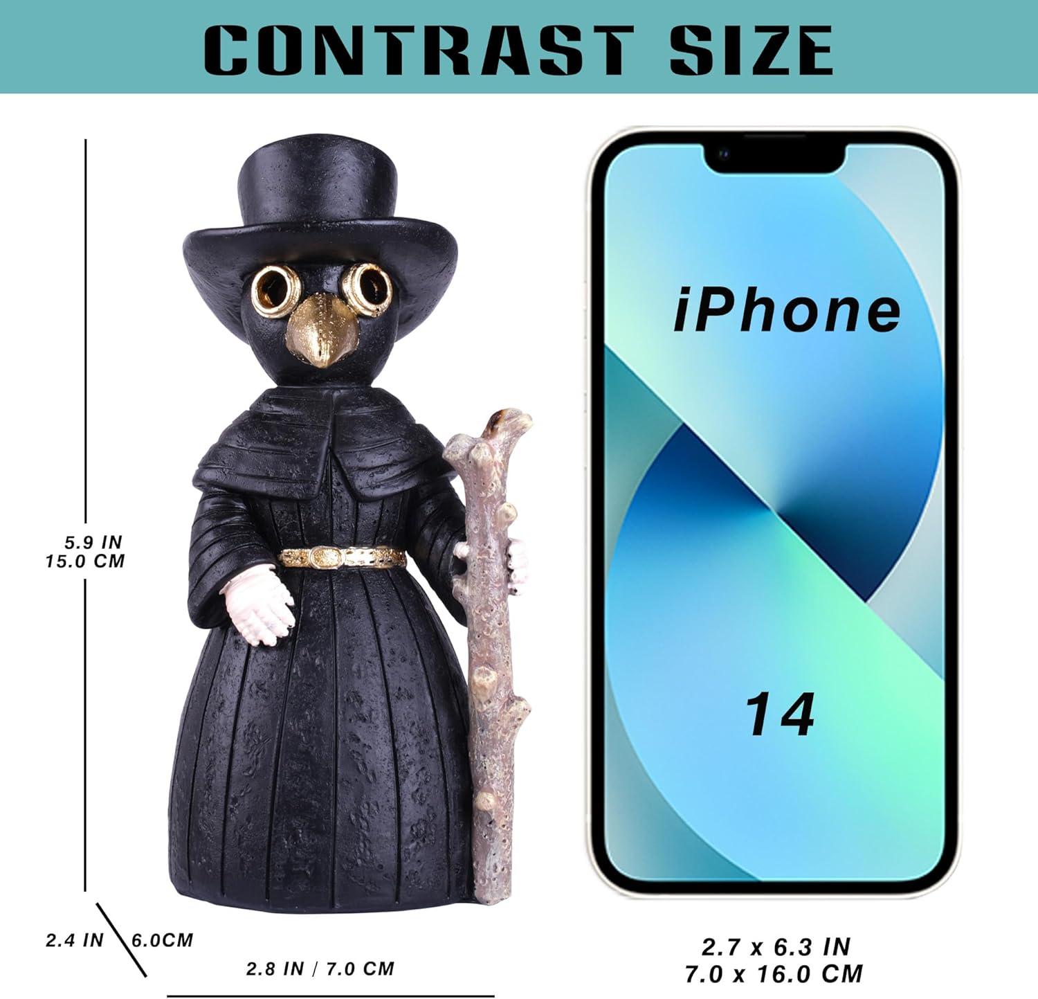 2024 Upgrade Plague Doctor Incense Holder, Plague Doctor Cone Burner Eyes Will Smoke, Handmade Craftfor Desktop Resin Ornament for Home Decoration, Effective Stress & Anxiety Relief. (Large Doctor) image number 5