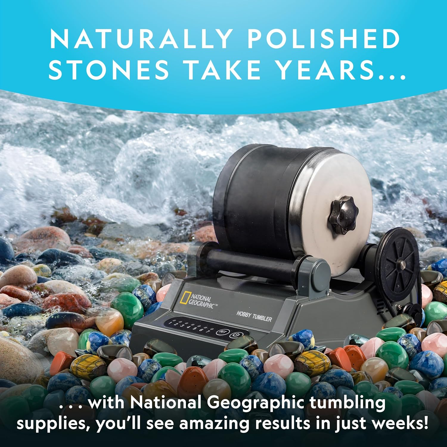 National Geographic Rock Tumbler Grit & Polish Refill Kit - Tumbling Grit Media, Polish up to 9 Kg Rocks, for Any Rock Polisher, Rock Tumbler Supplies image number 6