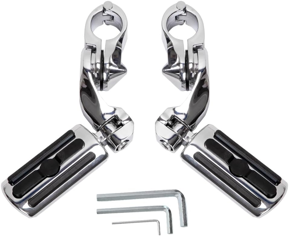 HY-SPEED Motorcycle Highway Pegs Crash Bar with 1.25" Engine Guard Adjustable Foot Peg Compatible with Touring Street Glide Electra Glide Road King Softail Long Angled Chrome image number 4
