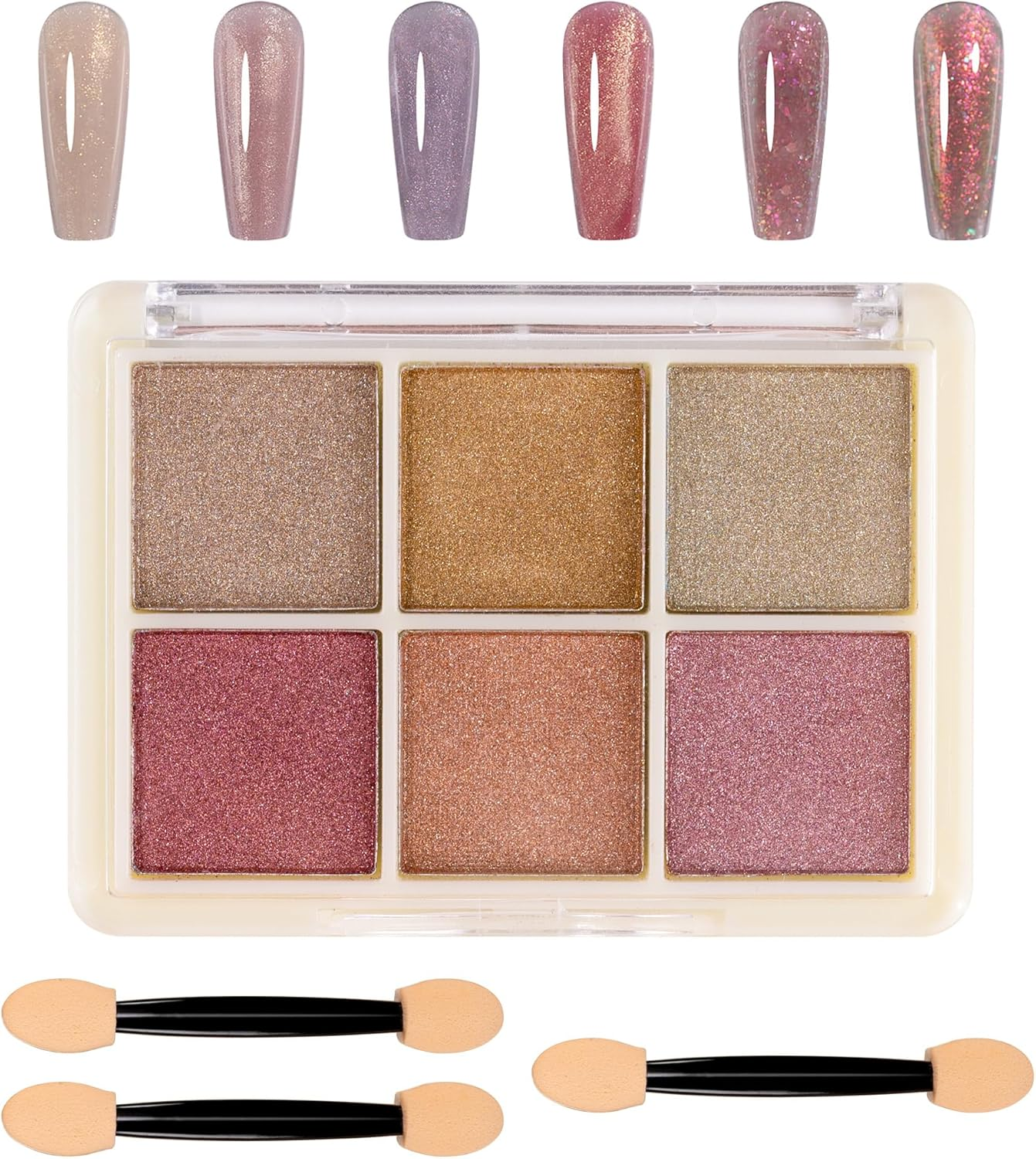 6 Grid Chrome Nail Powder Holographic Nail Powder Metallic Mirror Effect Pigment Pulver Solid Fingernail Dyestuff Multicolor Palette Aurora Dust for Gel Agnail Art Decoration Resin Craft Gifts