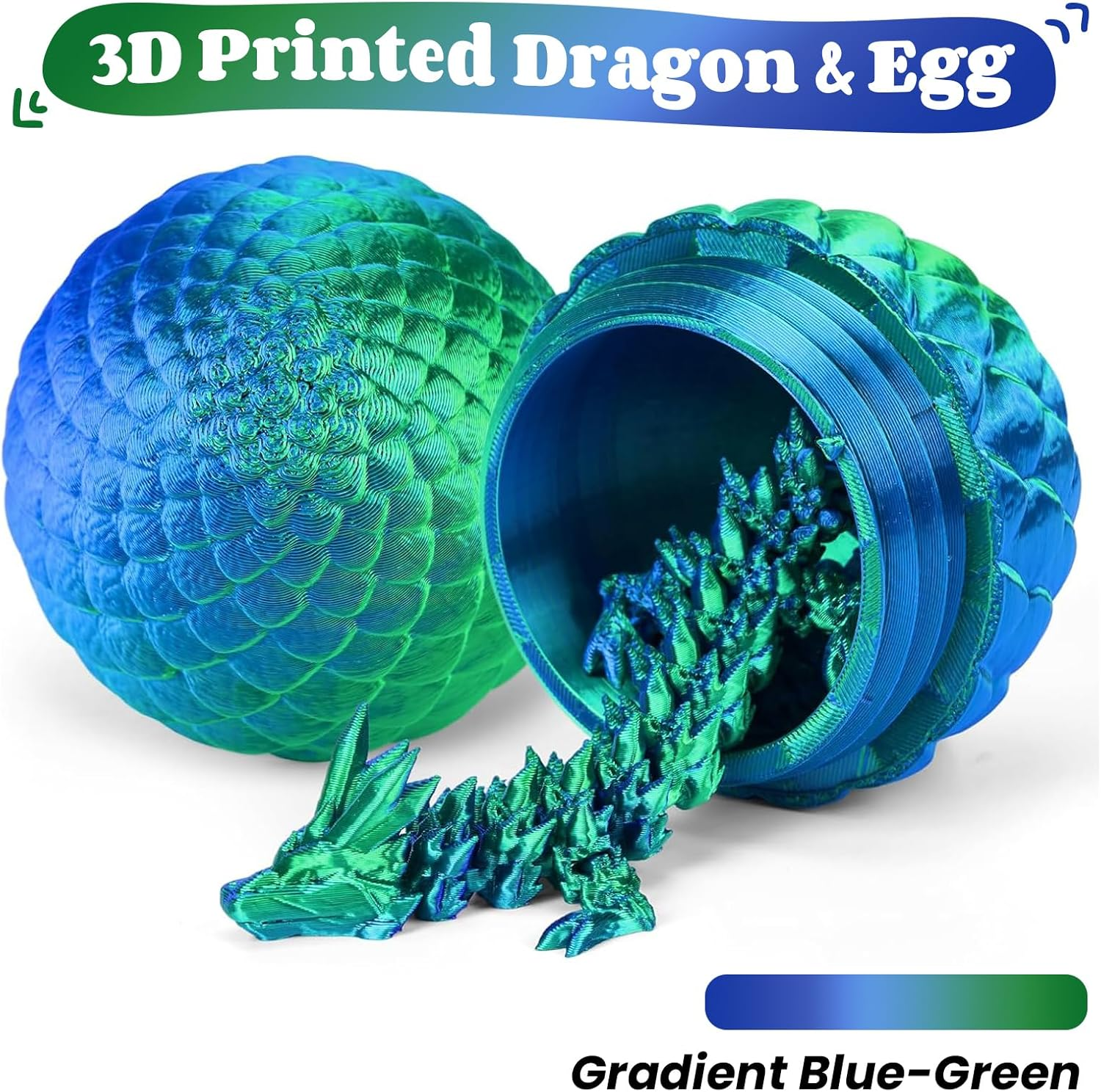 3D Printed Dragon Egg,Dragon Eggs with Dragon Inside,Crystal Dragon Fidget Toys,Full Articulated Dragon Dragon in Egg,Adults Fidget Toys for Autism ADHD (Laser Green-12Inch) image number 1