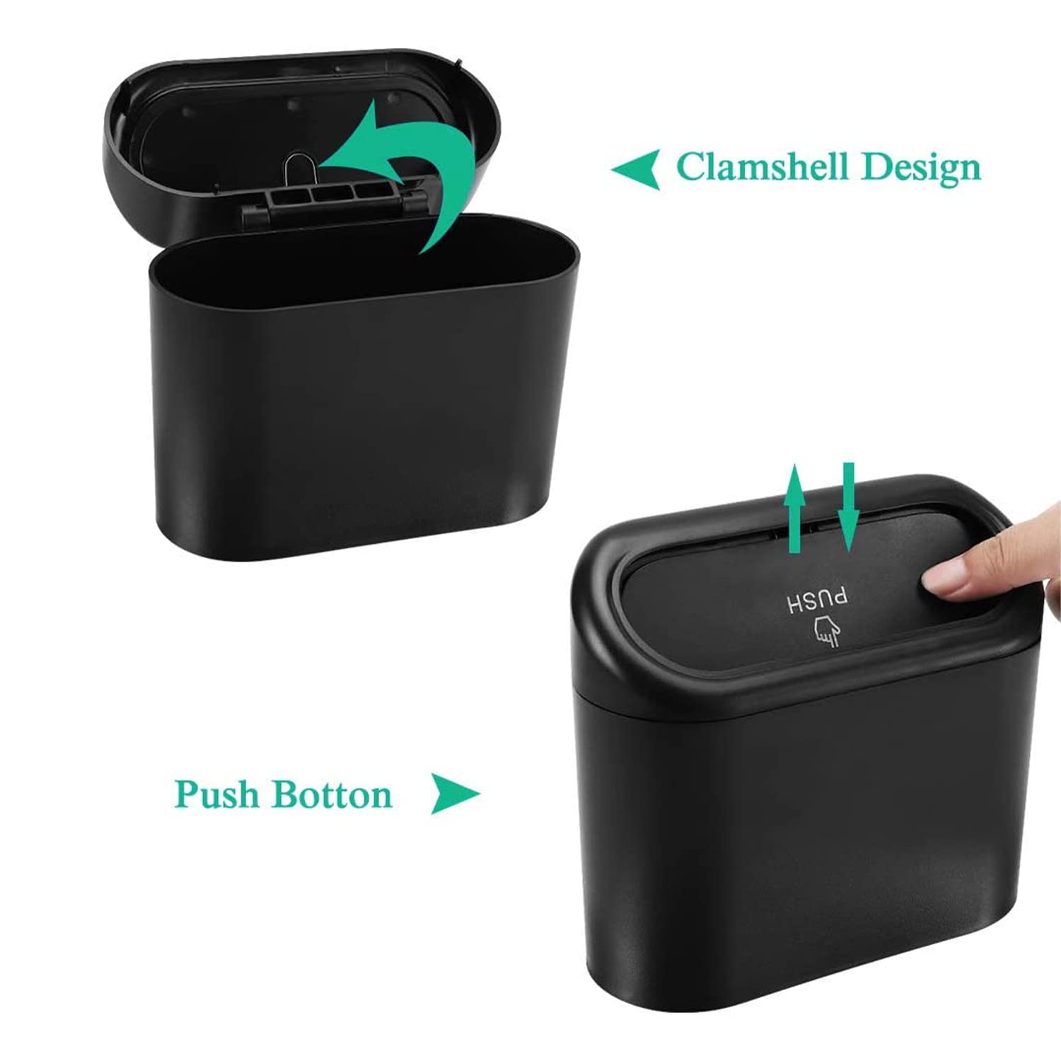 Car Trash Can, Car Trash Bin with Lid, Hanging Mini Vehicle Trash Bin with 60 Car Trash Bags, Car Dustbin Garbage Organizer, Bin Trash Container for Auto Cars, Home, Office（Black） image number 2