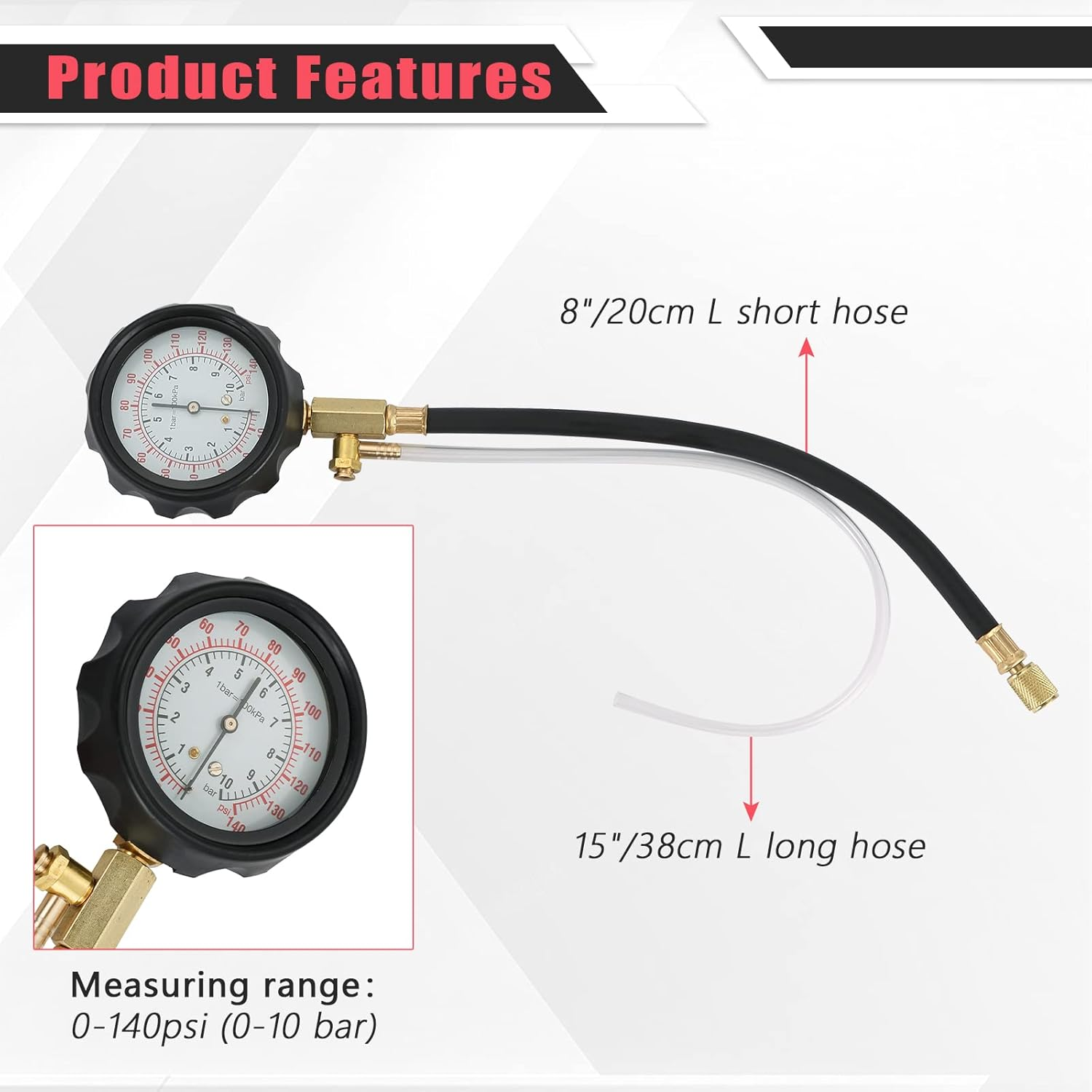 ATP 0-140 PSI Fuel Injection Pump Injector Tester Test Pressure Gauge Gasoline Cars