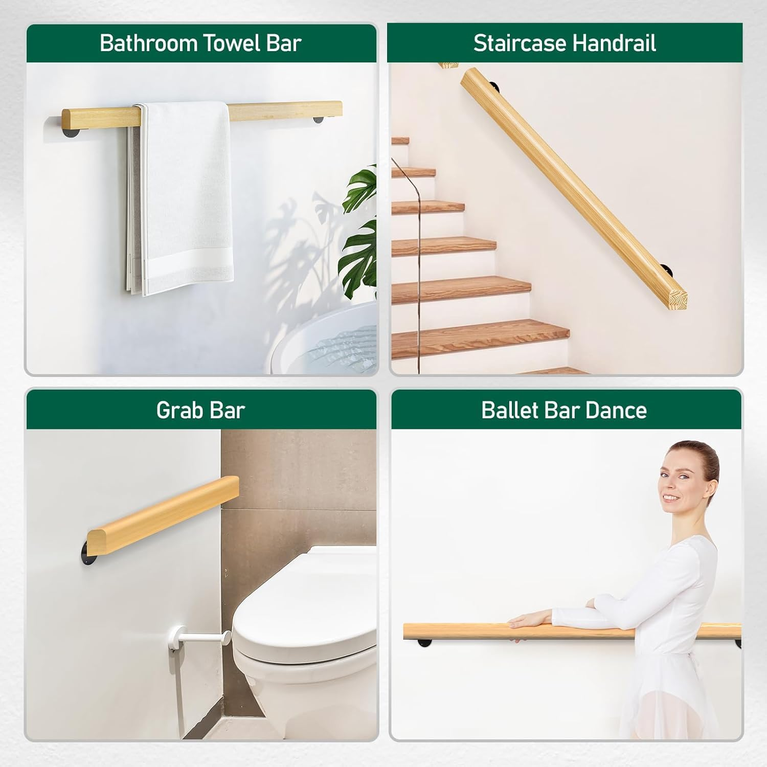 Wooden Handrail Indoor Stair Outdoor Wood Staircase Stairway Banister Safety Railing Kit Bracket Bar Elderly Step Basement Porch Grab Interior Exterior Wall Mount Hardware RV Mobile Home Metal Post image number 5