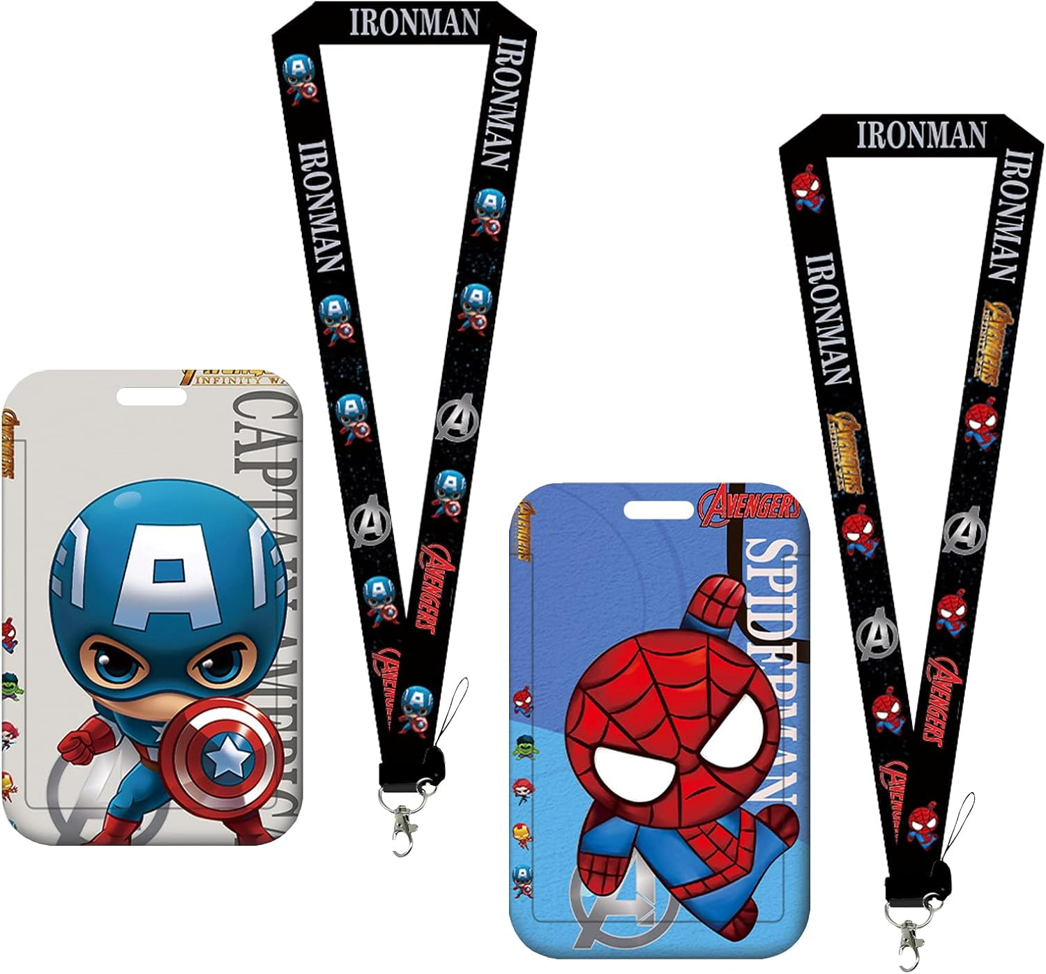 2Pcs Superhero Lanyard Rhyii-Cartoon Spiderman Superhero Waterproof with Card Holder Detachable Card Holders for Office School Supplies, ID Card, Keys Bus Card image number 1