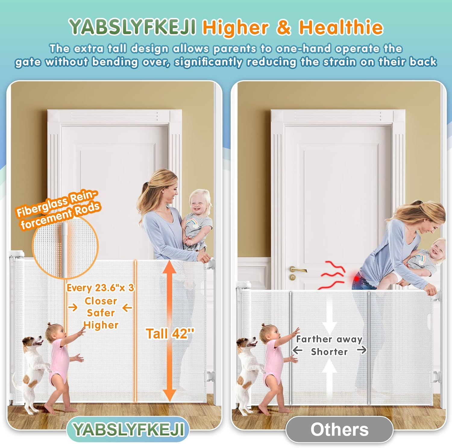 180Cm/70 Wide Retractable Baby Gate Pet Gate with Upgrade Reinforcement Rods,105 Cm/42" Extra Tall Baby Gate Safety Gate, One Handed Operation Retractable Dog Gate for Stairs Indoor image number 5