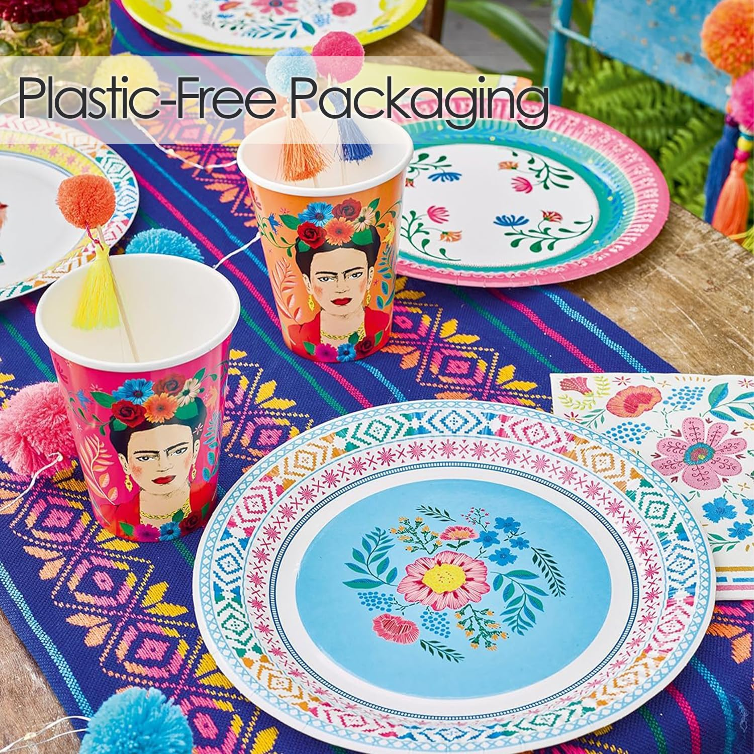 Talking Tables Colorful Floral Paper Plates Disposable Tableware, Great for Afternoon Tea Party Table Decorations| Festival, Picnic, Kids Encanto Themed Birthday Party 9&rdquo;, Pink Blue Yellow, Pack of 12 image number 1