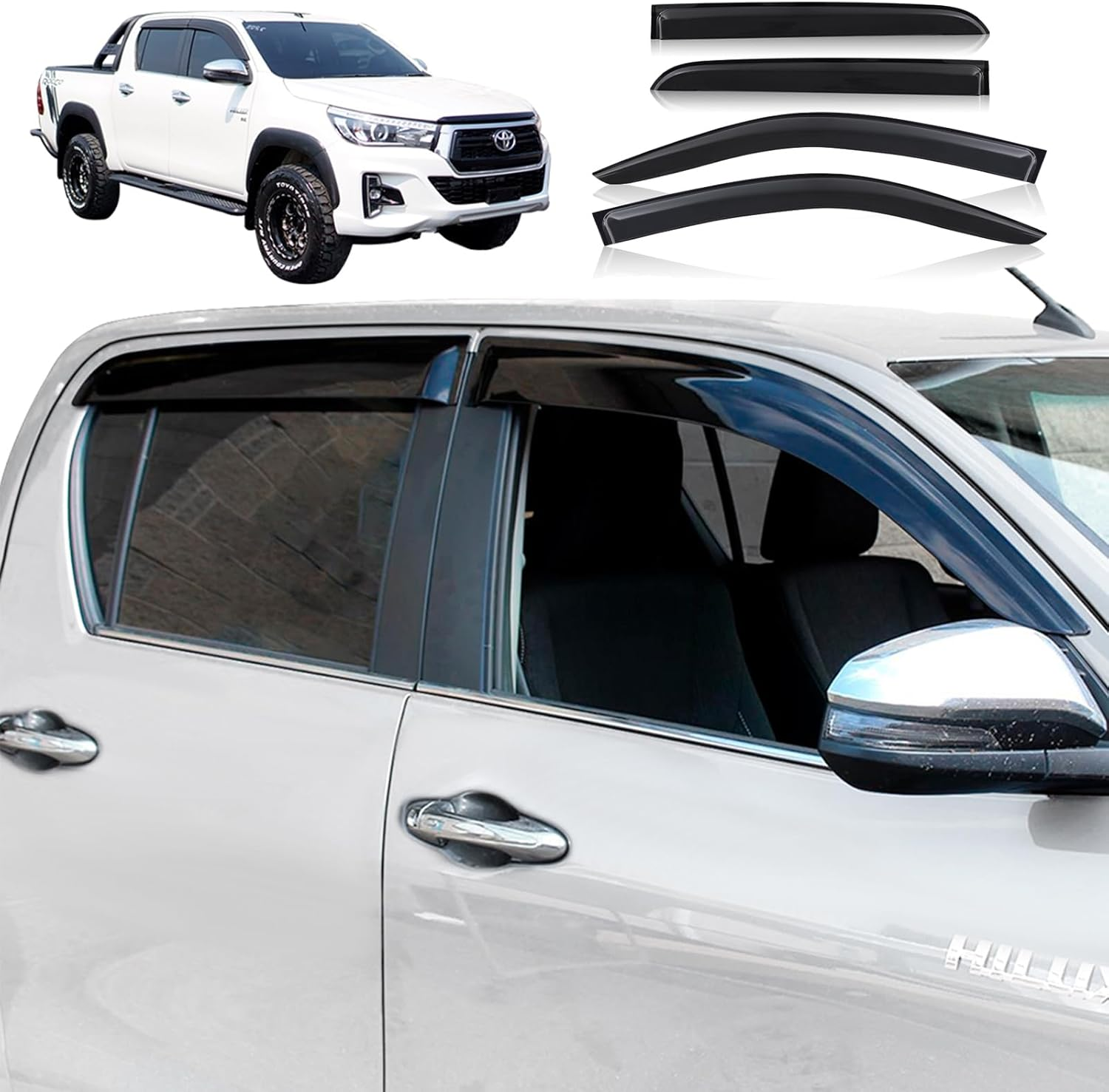 SUERAUTO4X4 for Toyota Hilux Rogue GR Sport Workmate Accessories N80 2015-2025 Dual Cab Weathershields Weather Shield Gurad Wind Deflectors Window Visor Injection Tinted Black, 4PCS image number 4