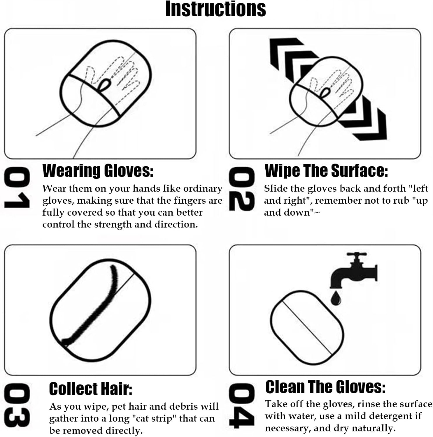 Pet Hair Remover Mitten, Swipe Away Loose Fur Easily, Pets Hair Remover, New Soft Reusable Efficient Grooming Gloves, Paw Grooming Glove, Pet Hair Removal Mitten for Cats ＆ Dogs (Black, 3Pcs)