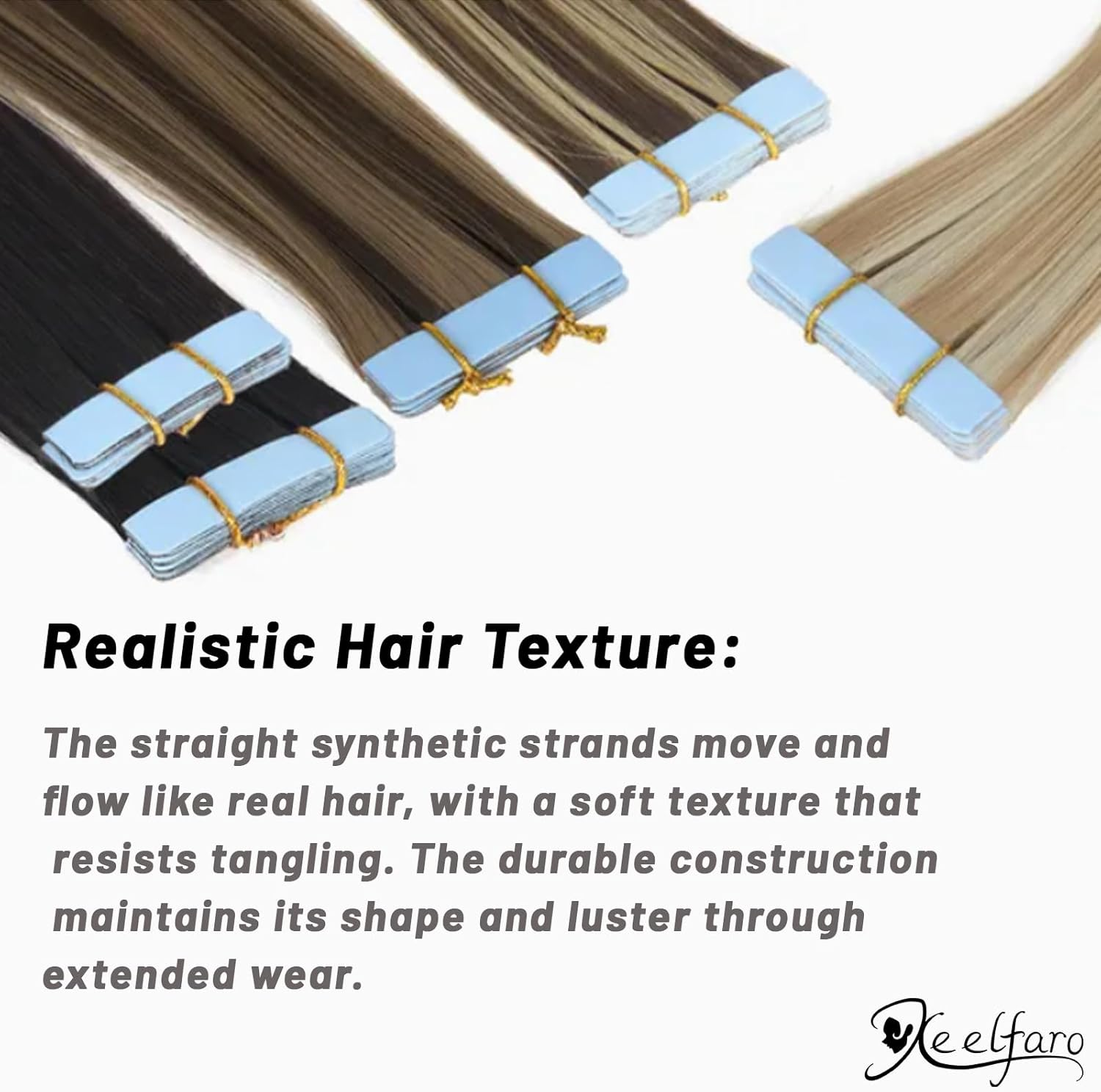 Xeelfaro Black Tape in Hair Extensions 24Inch Straight Synthetic Hair for Women 20Pcs for Natural-Looking Volume (Black, 24Inch) - Black image number 5