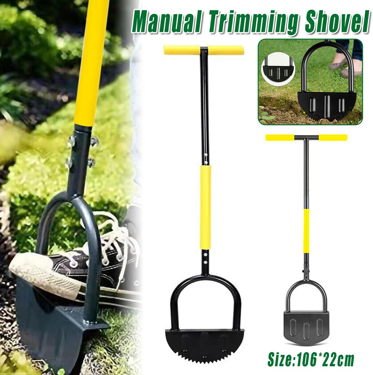 AIMALL Manual Lawn Edger Tool with Serrated Half-Moon Blade and Handle, Ergonomic Step Edge Cutting Shovel for Precise Lawn Maintenance image number 6