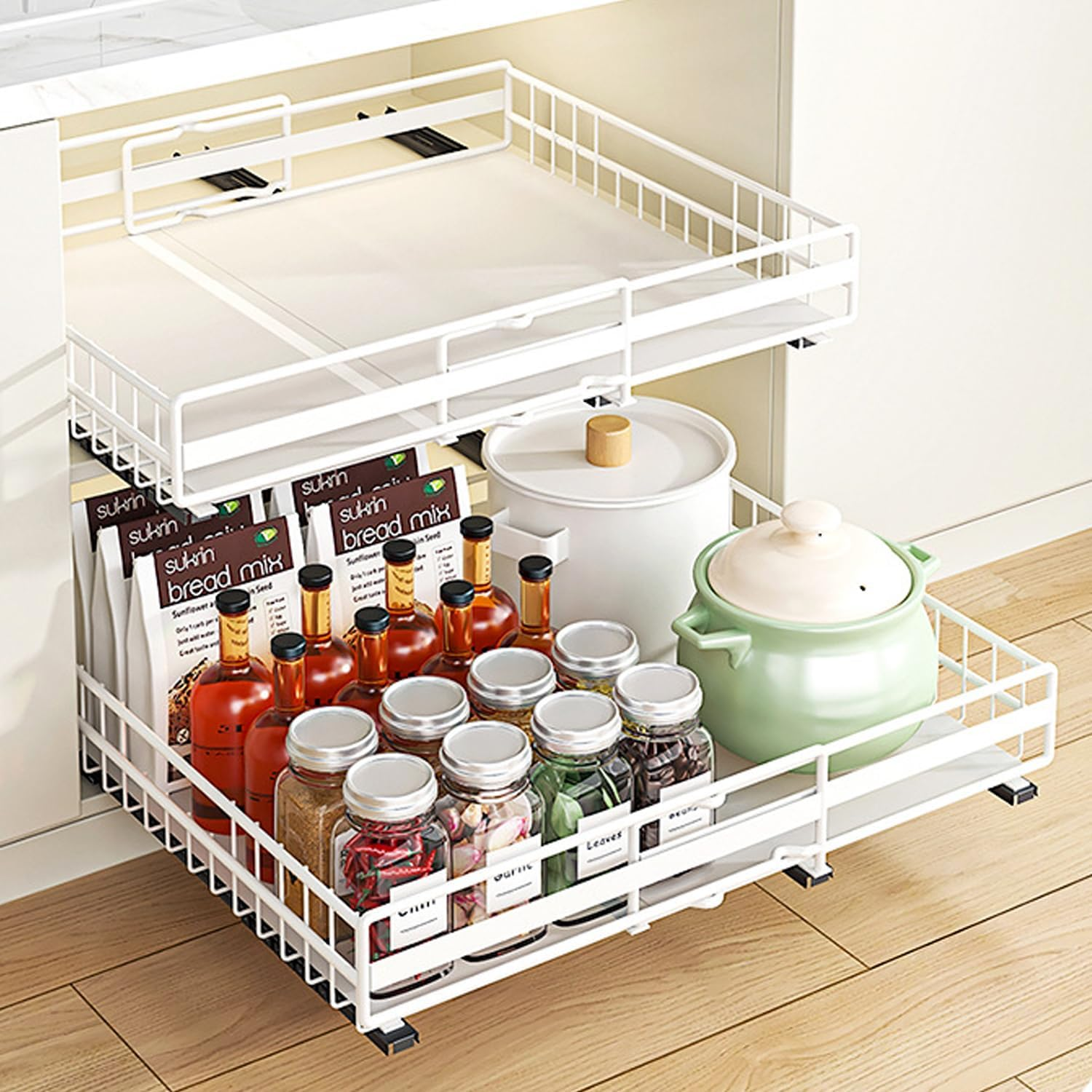 Pull Out Drawers for Cabinets, Extendable Slide Out Drawers Kitchen, Living Room, Home, Adhesive Pull Out Drawers for Cabinets, Expandable 12.2-20.7In, 16 in Deep (2 Pack) image number 6