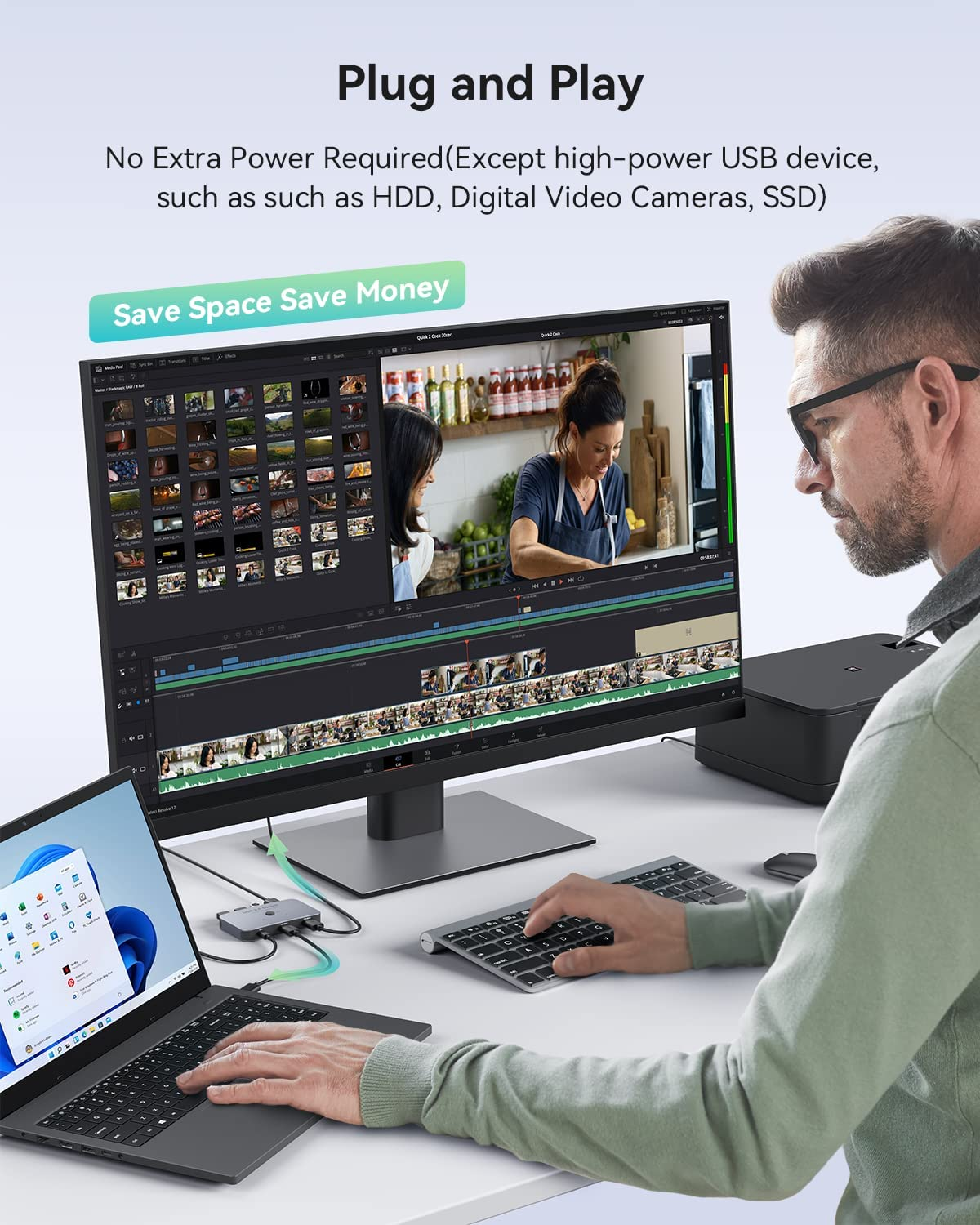 ABLEWE USB Switch 3.0 KVM Switch, Aluminum USB Switcher 2 Computers Sharing 4 USB Devices for PC Printer Scanner Mouse Keyboard with 2 Pack USB 3.0 Cable Grey image number 3