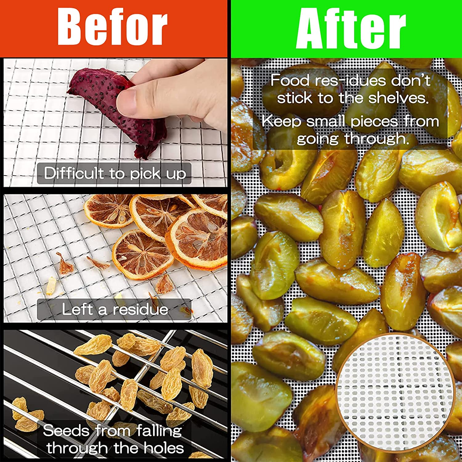 Silicone Dehydrator Sheets 5 Pieces for Food Dehydrator 14X14 Inch Non-Stick Fruit Dehydrator Mats Reusable Steamer Mesh Mats image number 3