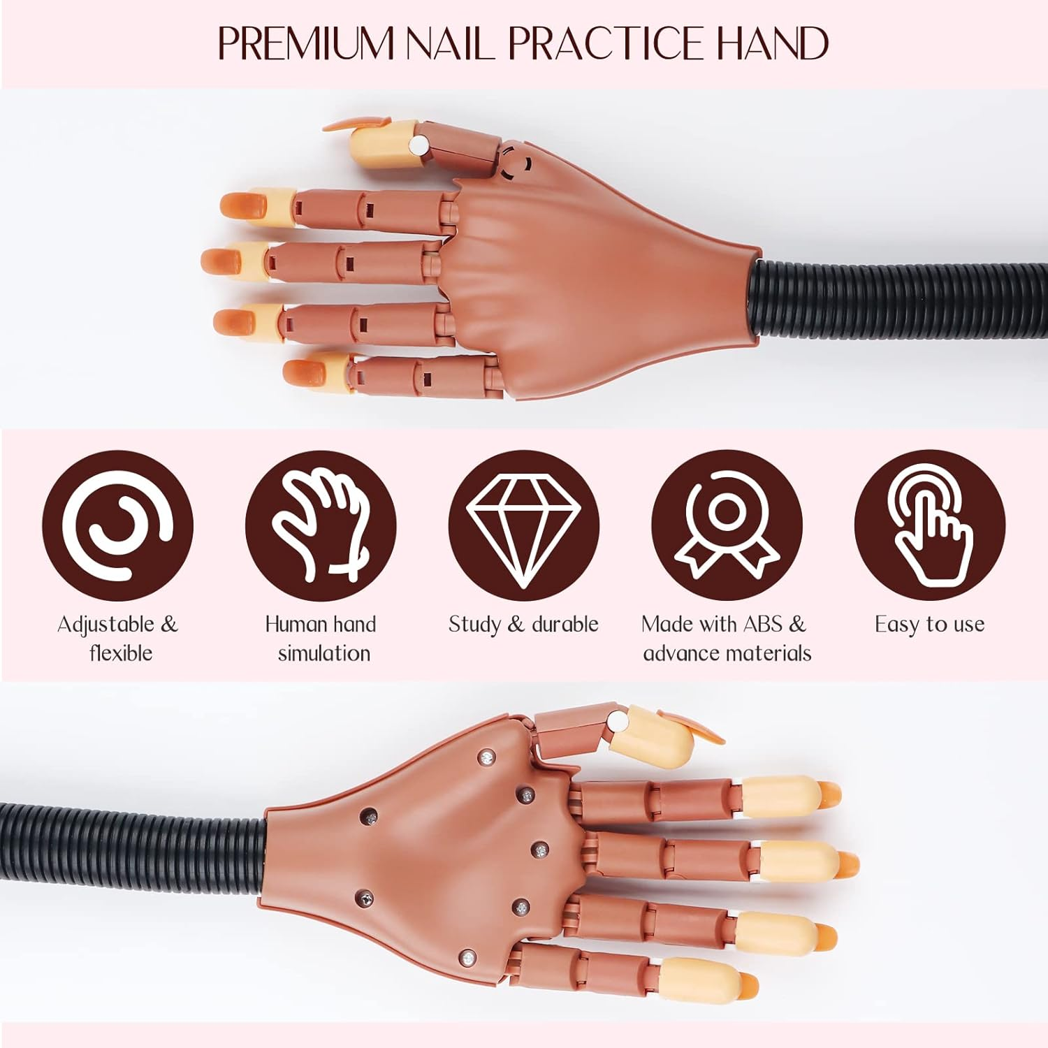 SAVILAND Practice Hand for Acrylic Nails, Flexible Moveable Fake Hands, Manicure Trainng Hand Nail Kit for Beginners, Movable Nail Maniquin Hand with 200PCS Nail Tips, Nail Glues, Brush and Clipper image number 4