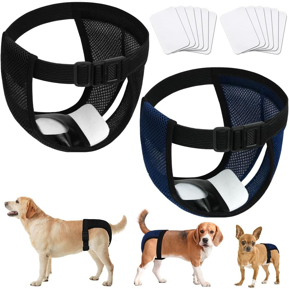 Aomig Reusable Dog Nappies, 2 Pack Dog Nappies with 6 Sanitary Pad Adjustable Protective Trousers, Washable Dog Diapers Puppy Sanitary Wraps Panties, Dog Period Pants, Dog Diapers Wrap image number 1