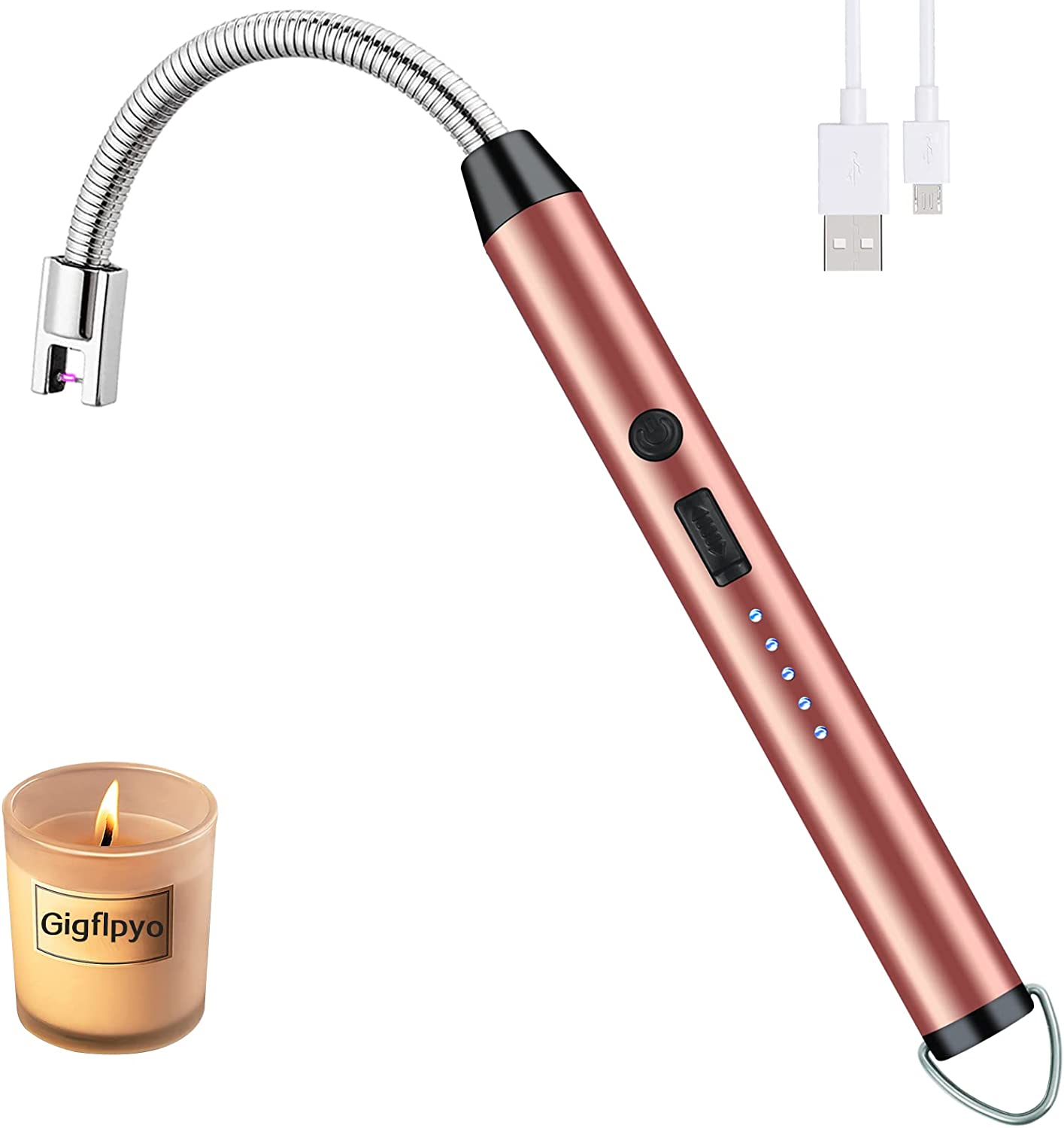 Candle Lighter Electric Arc Lighter USB Rechargeable with 360&deg; Flexible Neck, Gigflpyo Flameless Portable Windproof Plasma Lighters for Home Kitchen Cooking Outdoor BBQ Camping Stove (Rose Gold)