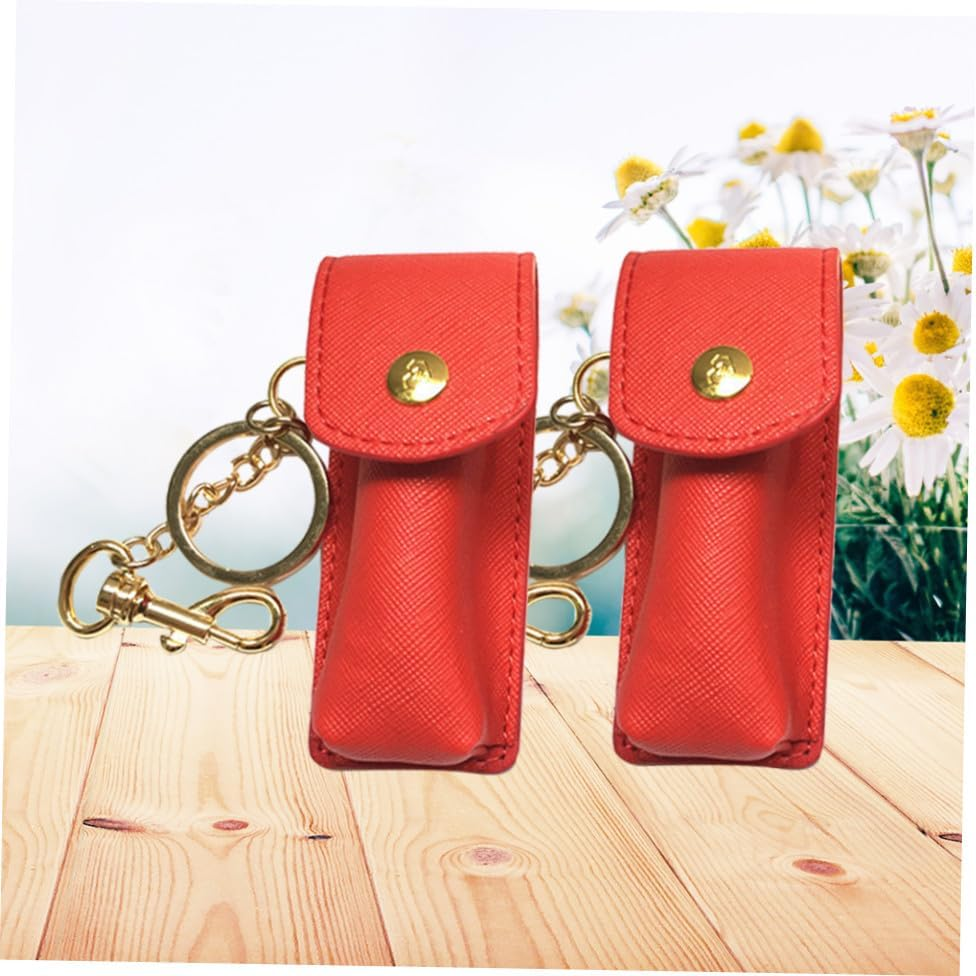 2Pcs Keychain Lip Gloss Leather Keychain Lipstick Holder Travel Lipstick Holder Balm Lip Bag Empty Bottle Keychain Lipstick Bag Toiletry Bags for Traveling Lipstick Tube image number 4