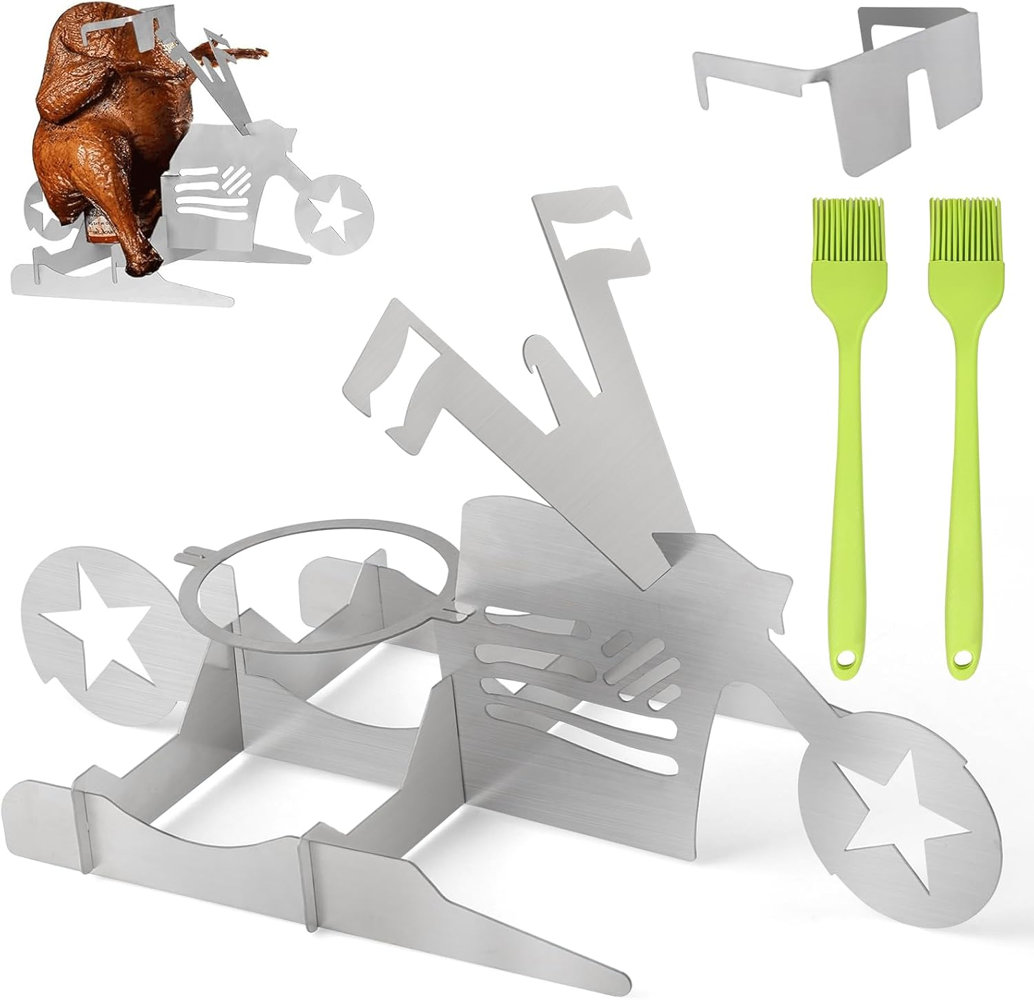 Motorcycle Beer Can Chicken Holder for Grill, Portable Beer Chicken Stand, Roast Chicken Rack for Outdoor BBQ (Five-Pointed Star)