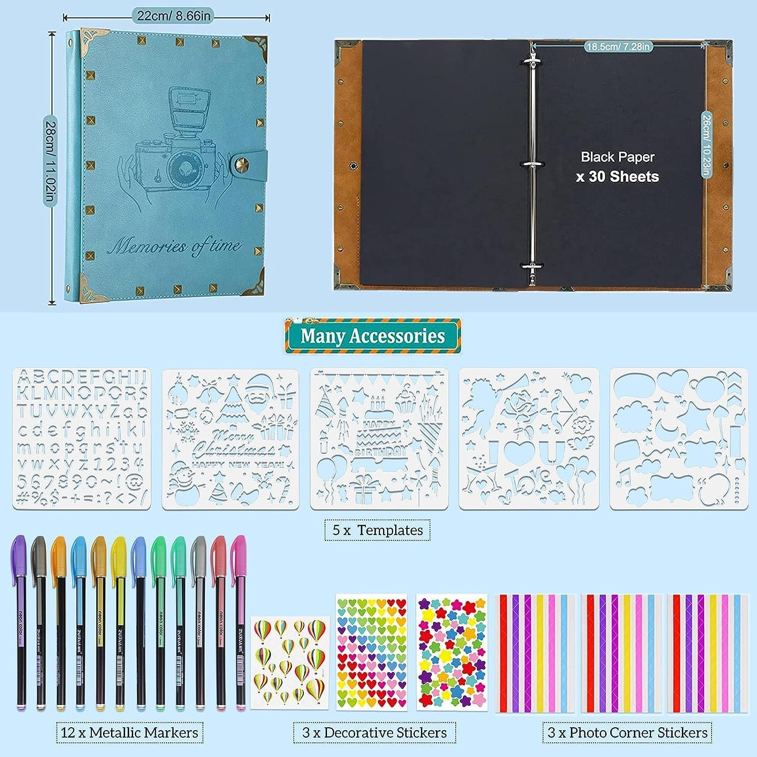 Leather Scrapbook Album 60 Pages Love Memory Photo Book Album 8.5X11 Inch, Scrapbooking Supplies Kits for Couples Anniversary Vintage Travelling Scrapbook Family Scrap Book image number 1