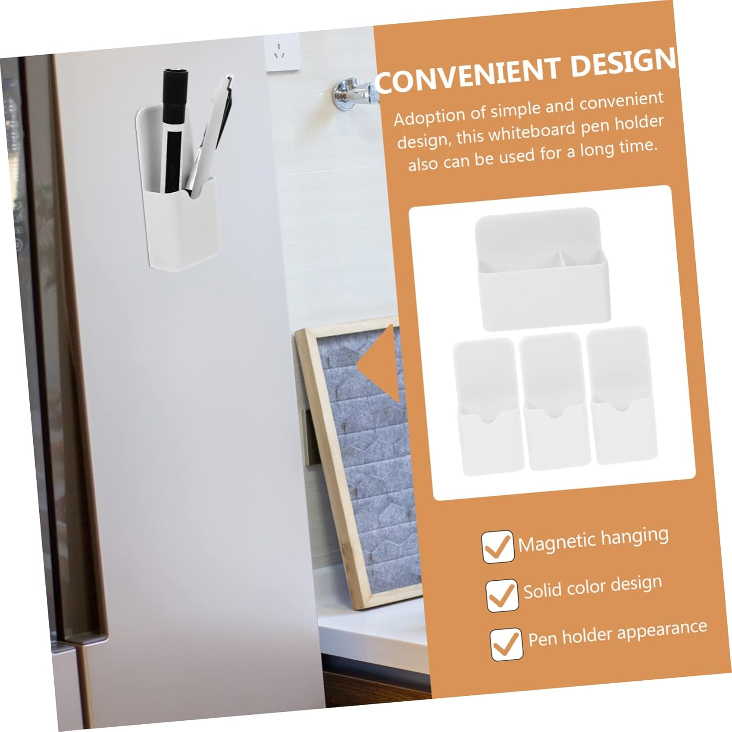 HONMEET 4Pcs Whiteboard Marker Pen Holder Magnetic Pen Storage Box Office Desk Accessory