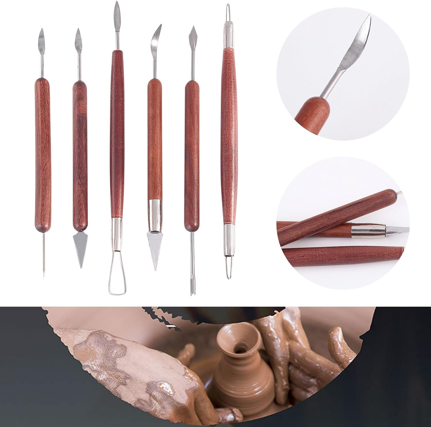 6 Pcs Clay Sculpting Tools, Double-Ended Polymer Clay Tools, Sculpting Set, Air Dry Clay Modeling Tools for Pottery and Sculpture image number 5