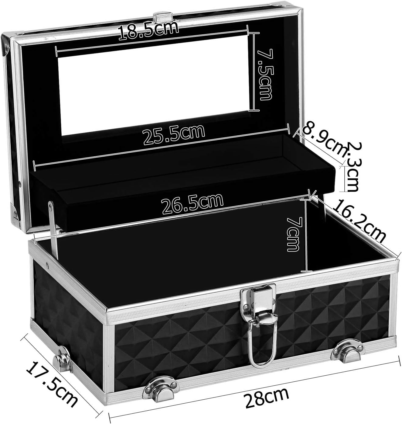 Portable Cosmetic Beauty Makeup Carry Case with Mirror Diamond Black Travel Bag image number 2