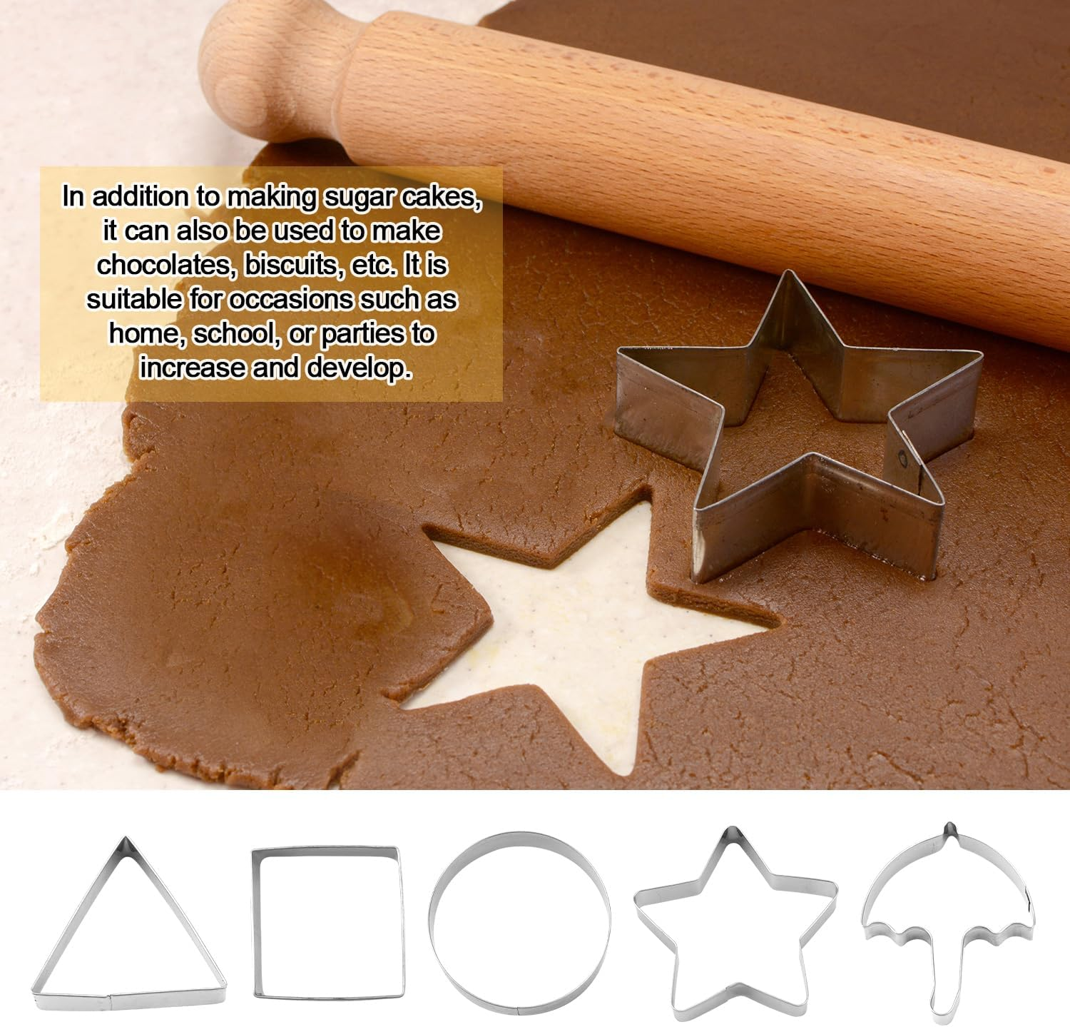 5Pcs Stainless Steel Cookie Cutters, Korean Game Biscuits Sugar Candy Making Tools Triangle Square Circle Star Umbrella Shapes Cake Mold Kit for Baking Kitchen Gadgets image number 4