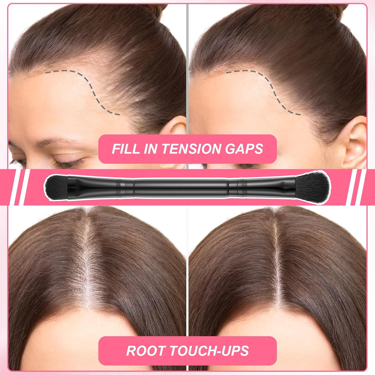 Pack of 2 Double Hair Root Powder Brushes, Dual Ended Hairline Brushes, Root Concealer Brush, 2-In-1 Hairline, Sponge Brush for Men and Women, Black image number 5