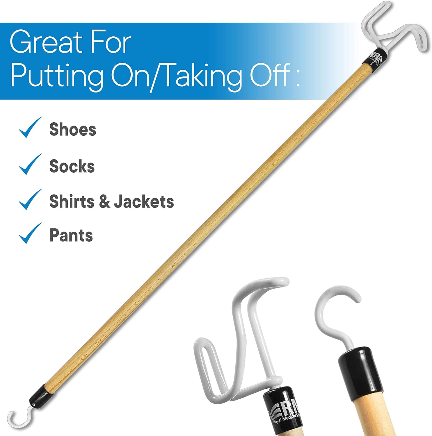 RMS Deluxe 28 Long Dressing Stick | Ideal Dressing Aid for Shoes Socks Shirts and Pants) image number 2