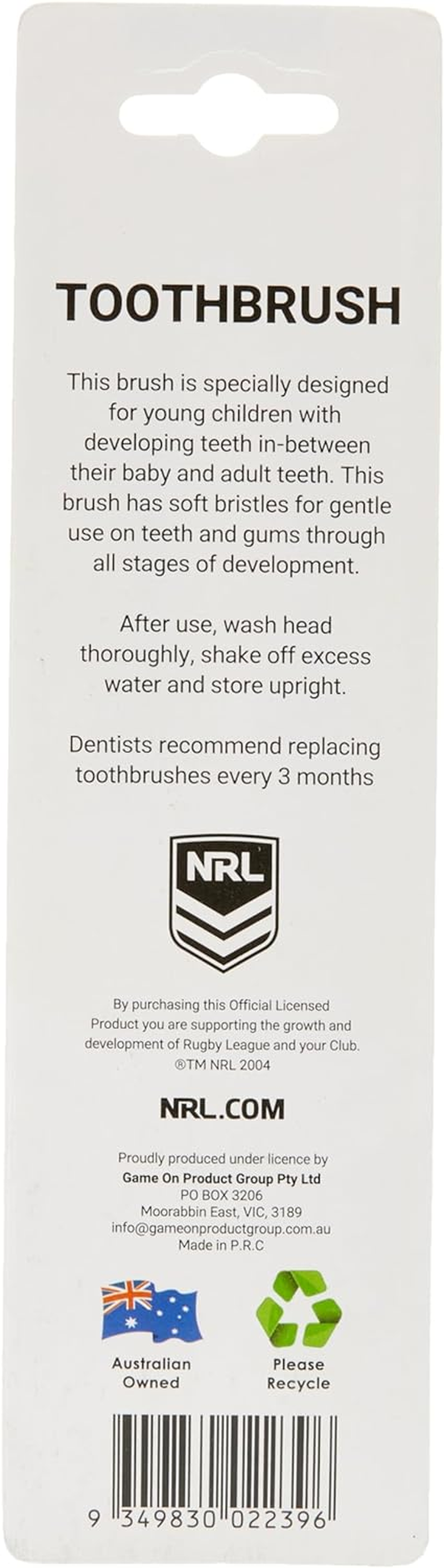 NRL Kids Rabbitohs South Sydney Mascot Toothbrush (Pack of 2)