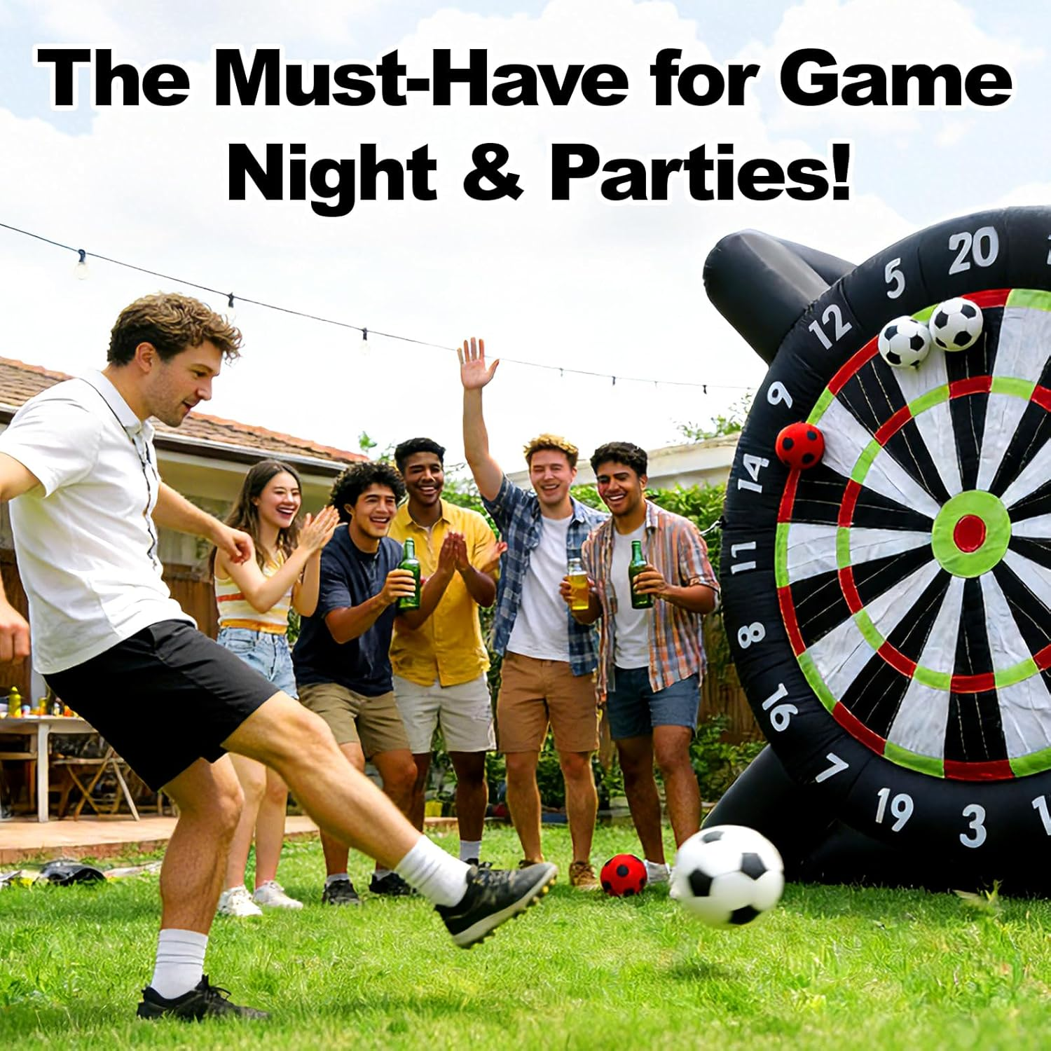 Giant Outdoor Inflatable Soccer Darts Board Inflatable Football Darts Kick Goal Game with 8Pcs Soccer Balls for School Gym Camp Yard Sport Game(Black)