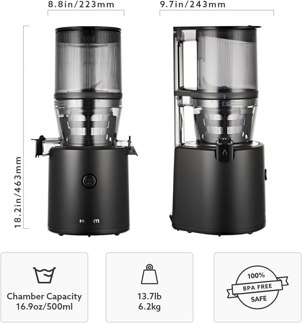 Hurom H320N Cold Press Juicer, Ultra Low Pulp, Slow Juicer, Masticating, Vegetable Juicer, Fruit Juicer, Quiet Motor, Mesh Strainer, BPA Free (Matt Black) image number 3