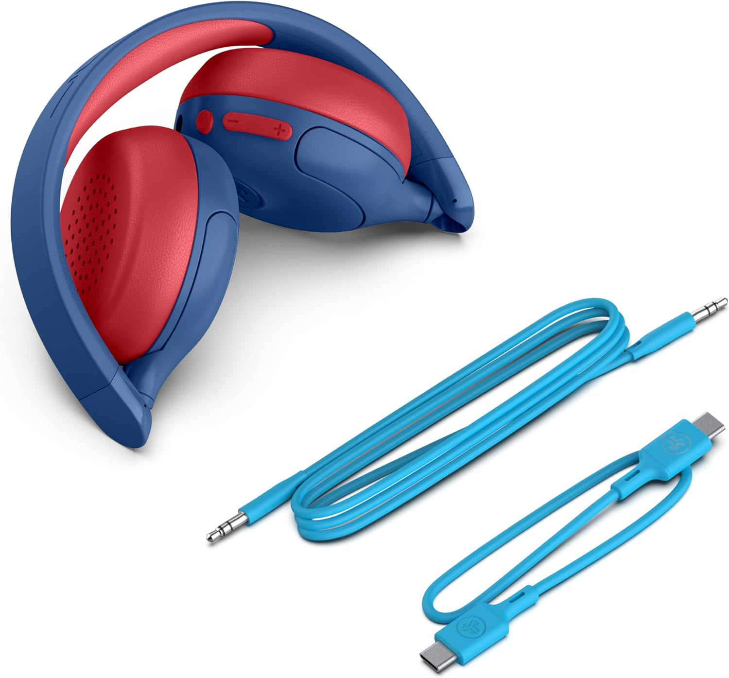 Jlab Jbuddies ANC 2 in 1 Wireless + Wired Kids Headphones, Active Noise Canceling and Be Aware Modes, Safe Volume Settings, 50+ Hours Playtime, Adjustable, Blue/Red image number 4